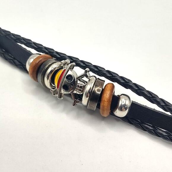 DIANZHU 3Pcs Anime Leather Bracelet, Luffy Straw Hat  One Piece Bracelet Leather Anime Manga Pirate Juffy Cosplay fashion Birthday NEW